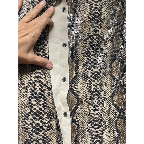 ENDLESS ROSE Embellished Python-Print Shirt in Brown, Sz M - Picture 3 of 8
